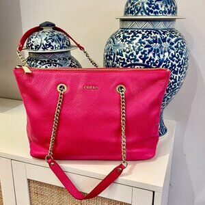 Furla Original Leather Handbag with Gold Chain Handles